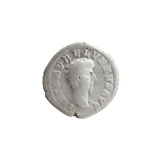 Denarius; issuer: Lucius Verus (Roman emperor, 130–169; emperor 161–169). Obverse: Head of Lucius