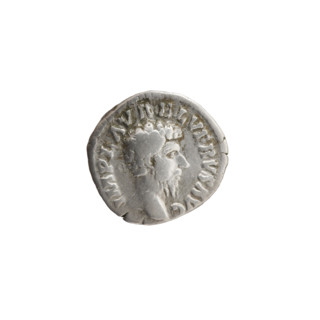 Denarius of Lucius Verus (130–169; Roman emperor 161–169). Obverse: head of Lucius Verus uncovered