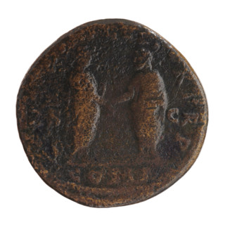 Sestertius of Lucius Verus (130–169; Roman emperor 161–169). Obverse: Head of Lucius Verus