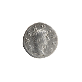 Denarius of Lucius Verus (130–169; Roman emperor 161–169). Obverse: Head of Lucius Verus uncovered