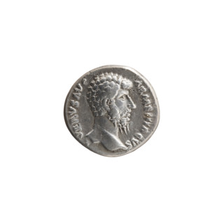Denarius of Lucius Verus (130–169; Roman emperor 161–169). Obverse: Head of Lucius Verus without a