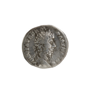 Denarius of Lucius Verus (130–169; Roman emperor 161–169). Obverse: Head of Lucius Verus in laurel