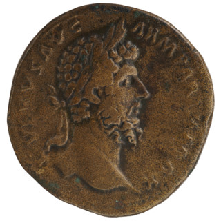 Sestertius of Lucius Verus (130–169), Roman emperor 161–169. Obverse: head of Lucius Verus with
