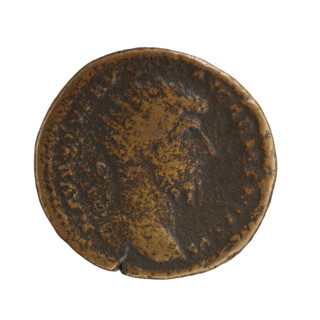 Dupondius (forgery). Obverse: Head of Lucius Verus in a radiant crown facing right, inscription L