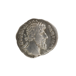 Denarius of Lucius Verus (130–169; Roman emperor 161–169). Obverse: Head of Lucius Verus in laurel