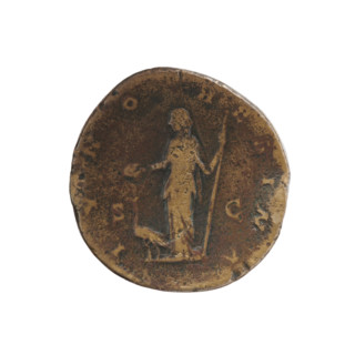 Sestertius, 164–169 CE. Obverse: Bust of Lucilla in drapery facing right, inscription LVCILLA ·