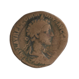 Sestertius of Commodus (reigned 177–192 CE). Obverse: Bust of Commodus to right, wearing laurel