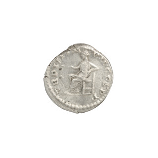 Denarius of Commodus (reign 177–192). Obverse: Bust of Commodus wearing laurel wreath, drapery and