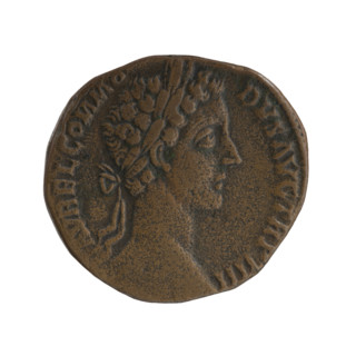 Sestertius of Commodus (161–192; Roman emperor 177–192). Obverse: head of Commodus in a laurel
