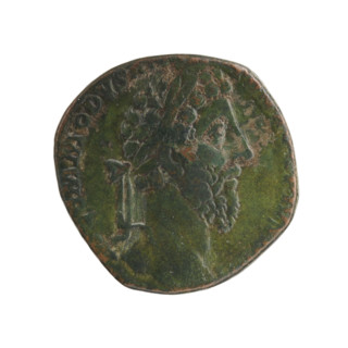 Sestertius of Commodus (161–192; Roman emperor 177–192). Obverse: Head of Commodus in a laurel