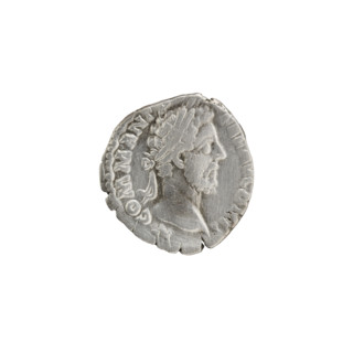 Denarius of Commodus (161–192; Roman emperor 177–192). Obverse: Head of Commodus in laurel wreath