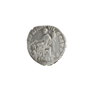 Denarius of Commodus (161–192; Roman emperor 177–192). Obverse: Head of Commodus in laurel wreath