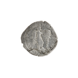 Denarius of Commodus (161–192; Roman emperor 177–192). Obverse: head of Commodus in a laurel wreath