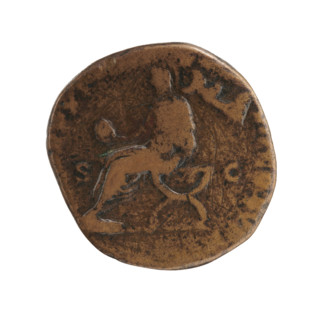 Sestertius of Commodus (161–192; Roman emperor 177–192). Obverse: Head of Commodus in a laurel