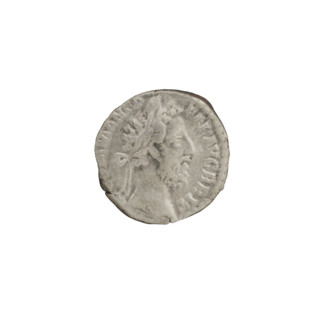 Denarius of Commodus (reign 177–192 CE). Obverse: Head of Commodus in a laurel wreath facing right,