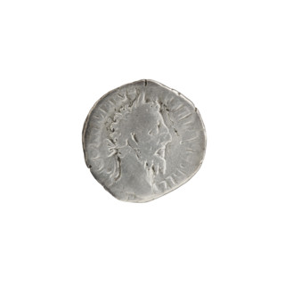 Denarius of Commodus (reign 177–192). Obverse: Head of Commodus in a laurel wreath facing right,