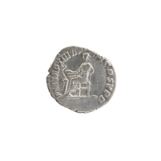 Denarius of Commodus (161–192; Roman emperor 177–192). Obverse: Head of Commodus in a laurel wreath