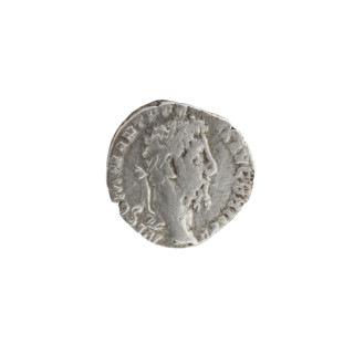 Denarius of Commodus (reign 177–192 CE). Obverse: Head of Commodus in a laurel wreath facing right,