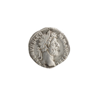 Denarius of Commodus (reigned 177–192). Obverse: Head of Commodus in a laurel wreath facing right,