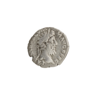 Denarius of Commodus (reigned 177–192). Obverse: Head of Commodus in laurel wreath facing right,