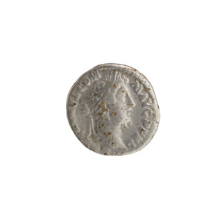 Denarius of Commodus (161–192; Roman emperor 177–192). Obverse: Head of Commodus in a laurel wreath