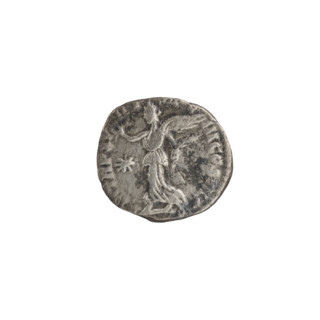 Denarius, Commodus (161–192; Roman emperor 177–192), silver coin. Obverse: Head of Commodus in a