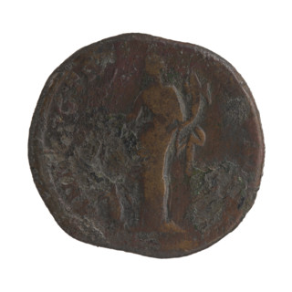 Sestertius of Commodus (161–192; Roman emperor 177–192). Obverse: Head of Commodus in a laurel