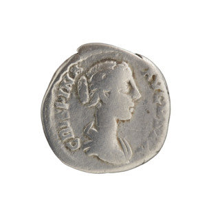 Denarius featuring Crispina (164–192?, Roman empress 178–192) and Commodus (161–192, Roman emperor