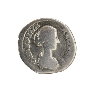 Denarius; obverse: bust of Crispina in drapery facing right, inscription CRISPINA AVGVSTA; reverse: