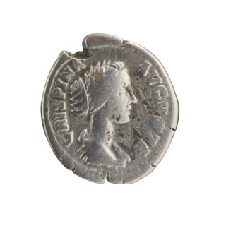 Denarius of Commodus (161–192), struck 178–183. Obverse: bust of Crispina in drapery, facing right,