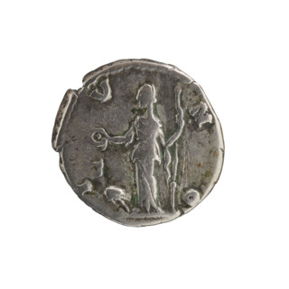 Denarius of Crispina (164–192?, Roman empress 178–192) and Commodus (161–192, Roman emperor