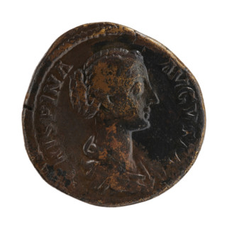 Sestertius, Crispina (164–192?, Roman empress 178–191) and Commodus (161–192, Roman emperor