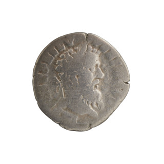 Denarius of Pertinax (126–193), 193 CE. Obverse: Head of Pertinax in laurel wreath facing right,