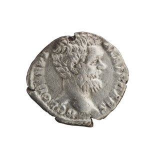 Denarius, ca. 194–195 CE. Obverse: Head of Clodius Albinus uncovered to the right, inscription D
