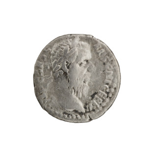 Denarius of Pescennius Niger (ca. 135–194; Roman emperor 193–194). Obverse: Head of Pescennius