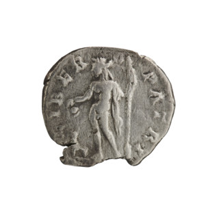 Denarius; Roman deities and animals; Liber (mythology); portrait of Septimius Severus (Roman