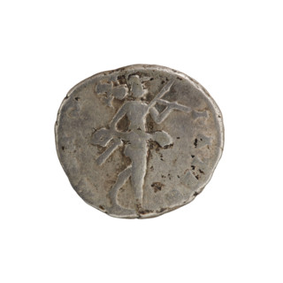 Denarius depicting Roman deities: Head of Septimius Severus in a laurel wreath facing right,