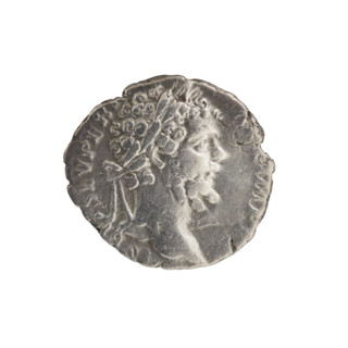 Denarius; obverse: head of Septimius Severus with laurel wreath facing right, inscription 'SEPT SEV