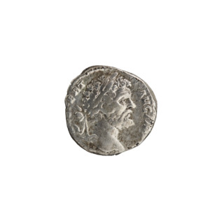 Denarius depicting Head of Septimius Severus in a laurel wreath facing right, inscription 'RT AVG