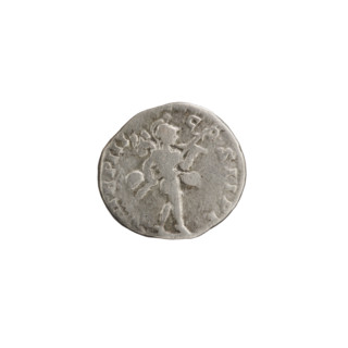Denarius; obverse: Head of Septimius Severus in a laurel wreath facing right, inscribed L S, T SEV