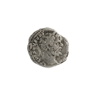 Denarius, Roman Empire (197–198 CE). Obverse: head of Septimius Severus with laurel wreath facing