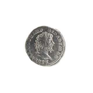 Denarius; obverse: head of Septimius Severus in a laurel wreath facing right, pearl rim, inscribed