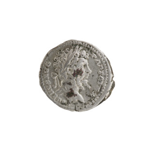 Denarius; obverse: Head of Septimius Severus in a laurel wreath facing right, inscribed SEVERVSAVG