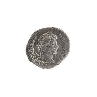 Denarius, Roman Empire (27 BC–476), c. 200. Obverse: Head of Emperor Septimius Severus (146–211) in