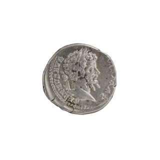 Denarius, head of Septimius Severus with laurel wreath facing right (Obv. inscription: SEVERVSAVG),