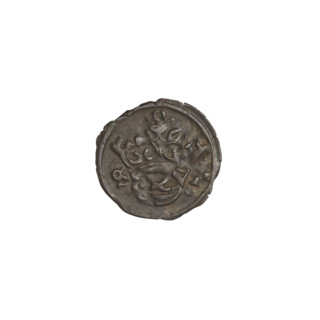 Crown denarius of Sigismund I the Old (King of Poland, r. 1506–1548). Obverse: crown with letters S