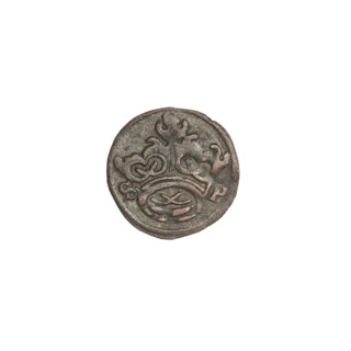 Crown denarius of Sigismund I the Old (King of Poland, r. 1506–1548). Obverse: crown with letters S
