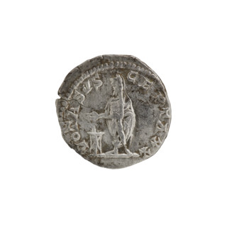 Denarius, standing emperor (iconographic), tripod (iconographic). Septimius Severus (Roman emperor;