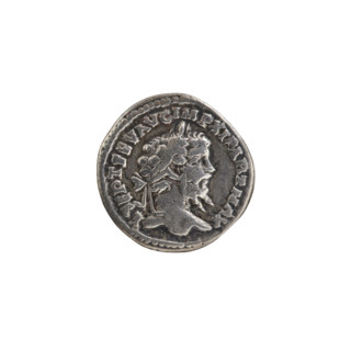 Denarius, Roman Empire, Septimius Severus (146–211). Obverse: head of Septimius Severus in a laurel