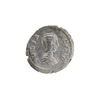 Denarius of Julia Domna (ca. 160–217), Roman empress (193–211). Obverse: Bust of Julia facing